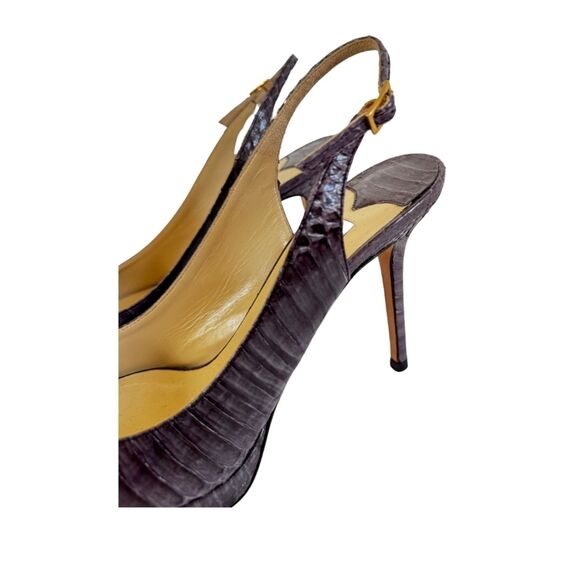 Jimmy Choo Purple-Brown Python Embossed Peep-Toe Stiletto Size 39/8.5 - Picture 6 of 8